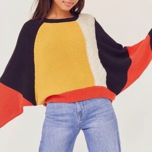 Moon & Madison Color Block Mod Cropped Dolman Sleeve Sweater Size M